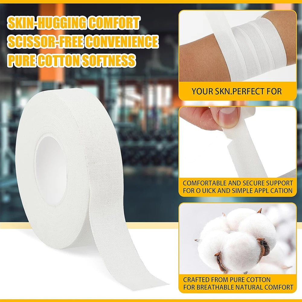 Roll of white cotton finger tape for athletic support and comfort