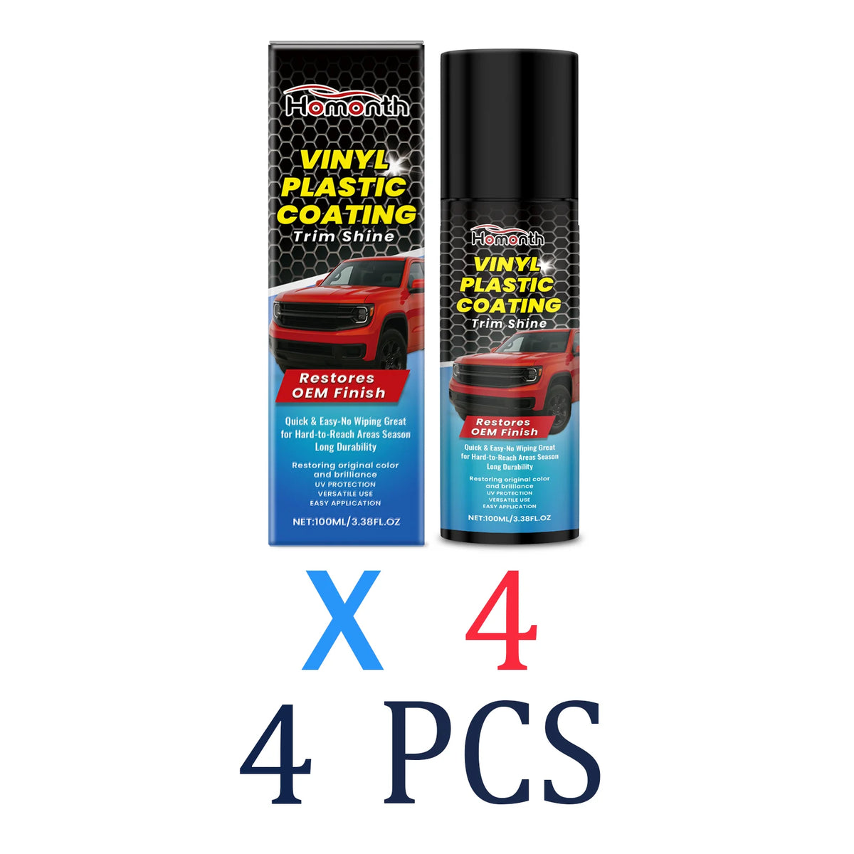 Four cans of Homonth Vinyl Plastic Coating Trim Shine spray for car interiors