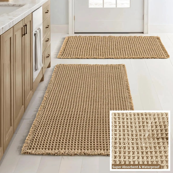 Waffle Textured Quick-Dry Bath Mat with Non-Slip Backing
