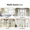 Multi-scene use of a matte black decorative curtain rod shown in bedroom, living room, kitchen, and dining room settings.