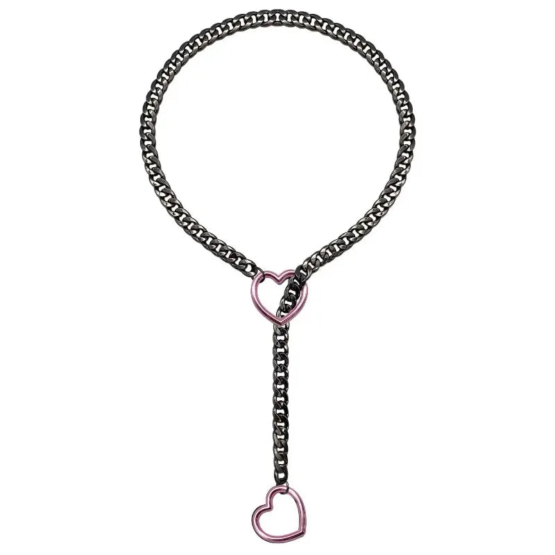 Heart Charm Cuban Link Necklace in Stainless Steel