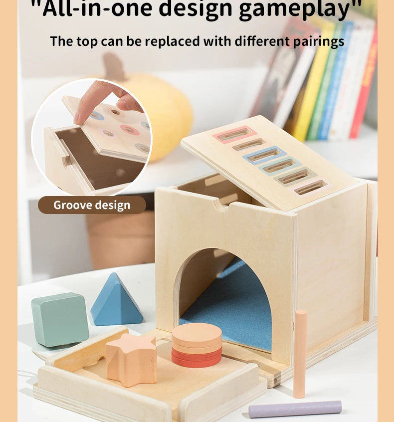 Montessori 4-in-1 Wooden Color Sorting & Shape Matching Box for Toddlers