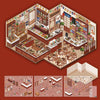 A detailed 3D house scene sticker set featuring a traditional Japanese-style shop interior for scrapbooking and DIY crafts.