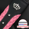 Black car seat cover featuring a pink quilted section and an embroidered crystal crown detail.