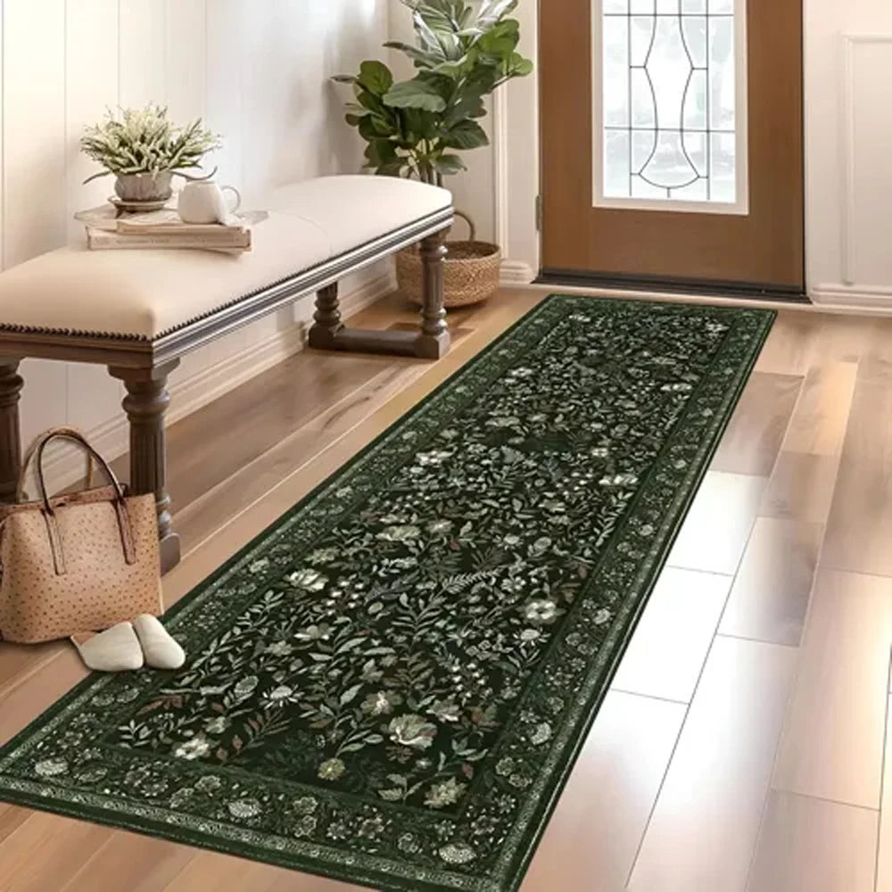 Vintage Botanical Runner Rug – Non-Slip, Machine Washable Hallway Carpet