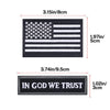 Two embroidered patches featuring the American flag and the text In God We Trust