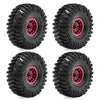 Set of four black metal beadlock RC crawler wheels with tires