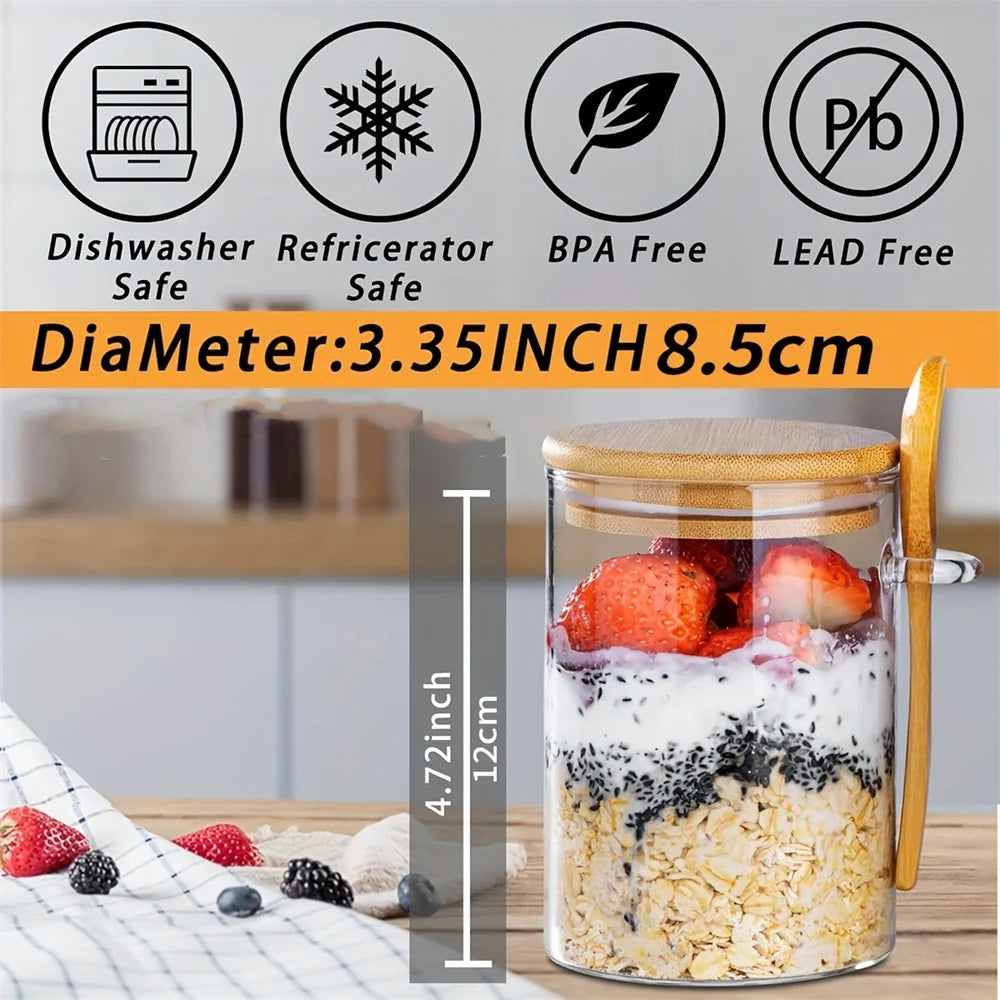 Airtight Glass Overnight Oats Jars with Spoon (16 oz)