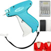 A teal mini handheld stitch gun with a white handle and black cord, shown next to replacement needles.
