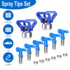 A set of blue paint spray tips for graffiti and other applications, including various nozzle types.