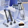 A silver cordless handheld vacuum cleaner Pro Version with accessories displayed on a white surface.