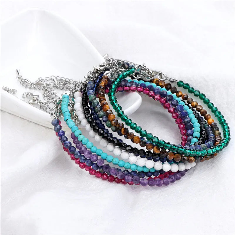 Natural Stone Bead Bracelet with Adjustable Lace-Up Closure