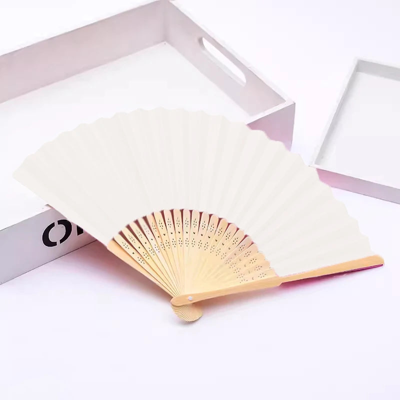 Classic Bamboo Folding Fan with Blank Canvas Design