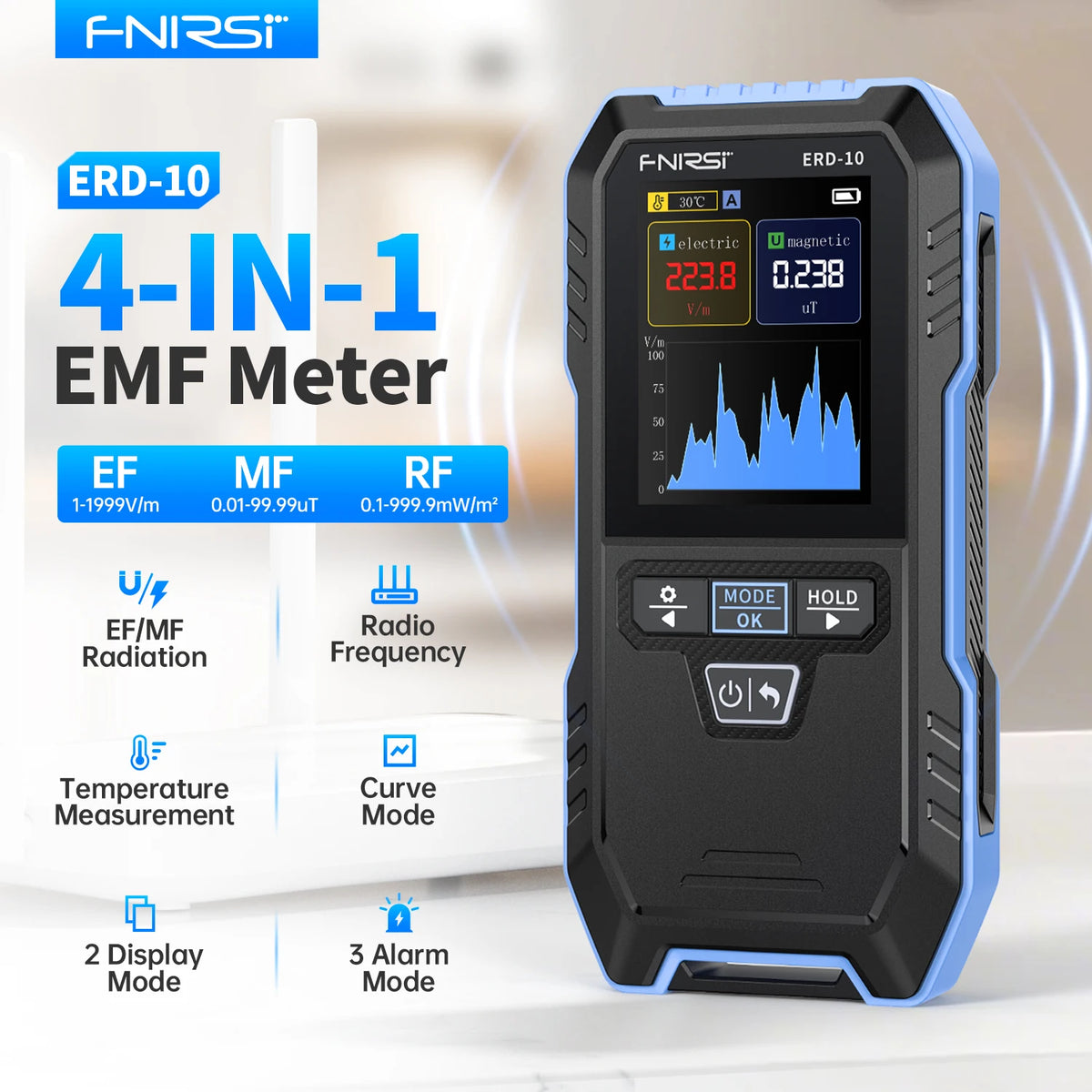 4-in-1 Electromagnetic Radiation Detector with Temperature Monitoring