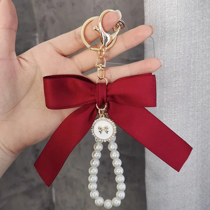 Elegant Pearl Bow Keychains for Bags and Accessories