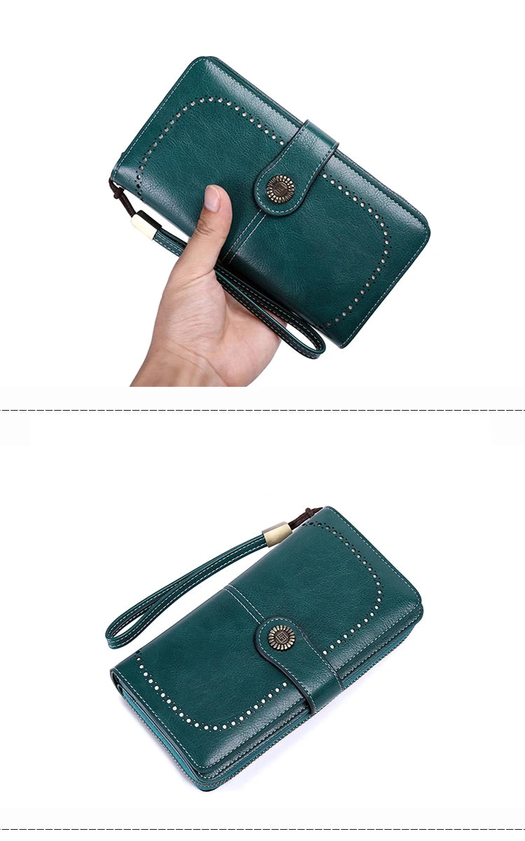 Vintage RFID-Blocking Large Capacity Wallet with Wrist Strap