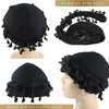 Black turban for men featuring a vintage twist design with black tassels and satin lining.