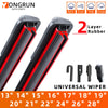 A pair of universal frameless wiper blades with dual rubber edges shown against a white background.