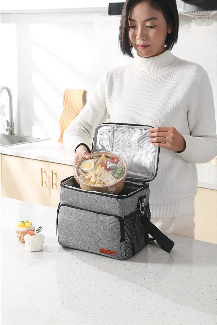 Insulated Thermal Shoulder Lunch Bag with Waterproof Lining
