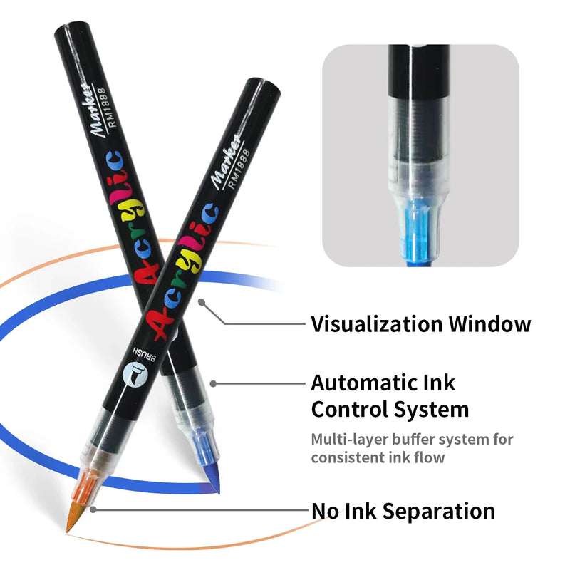Acrylic Paint Markers with Brush Tip - 36 Color Set