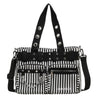 Black and white striped nylon shoulder bag with silver chain accents