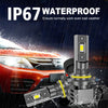 IP67 waterproof CSP LED headlight bulbs installed on a car, demonstrating protection against bad weather.