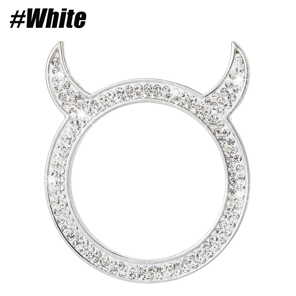 Silver crystal rhinestone ring shaped like a car ignition button.