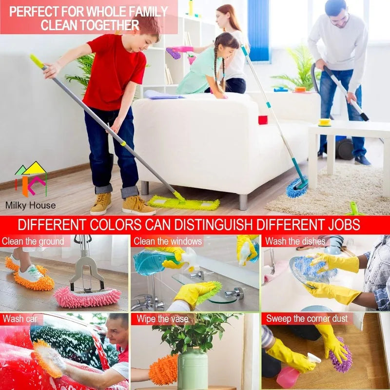 Chenille Dust Mop Slippers for Hands-Free Floor Cleaning