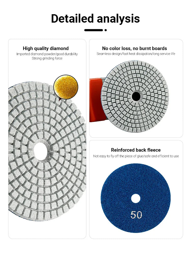 4-Inch Diamond Polishing Pads with Backer Pad (50-3000 Grit)