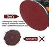 A close-up view of a red sanding disc used for woodworking, metal, and stone, highlighting its durability and ease of install