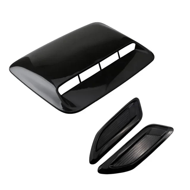 Black decorative hood scoop cover with a rectangular vent design