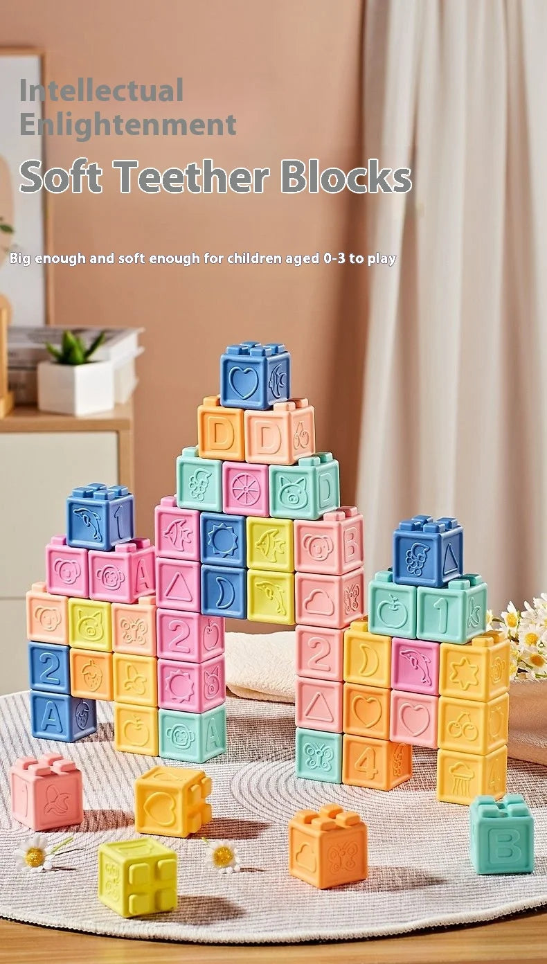 Soft Rubber Building Blocks Set for Babies – Safe, Chewable, and Educational Sensory Toy