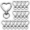 A collection of heart-shaped spring hook keychains made of silver metal.