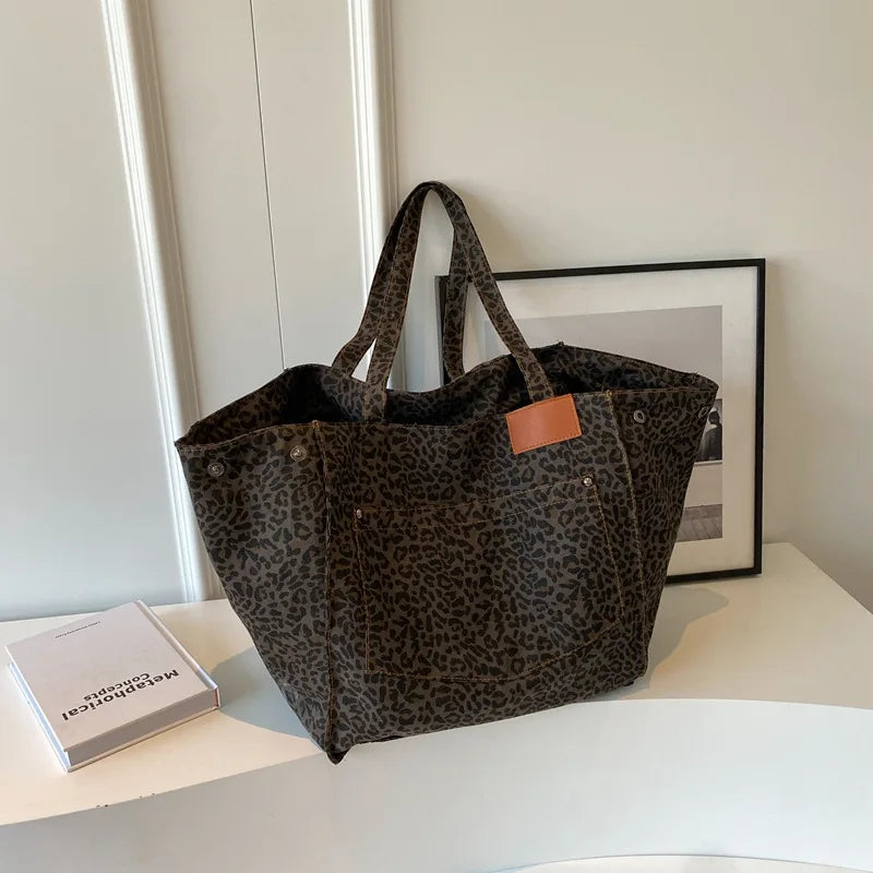 Vintage Leopard Print Canvas Tote Bag