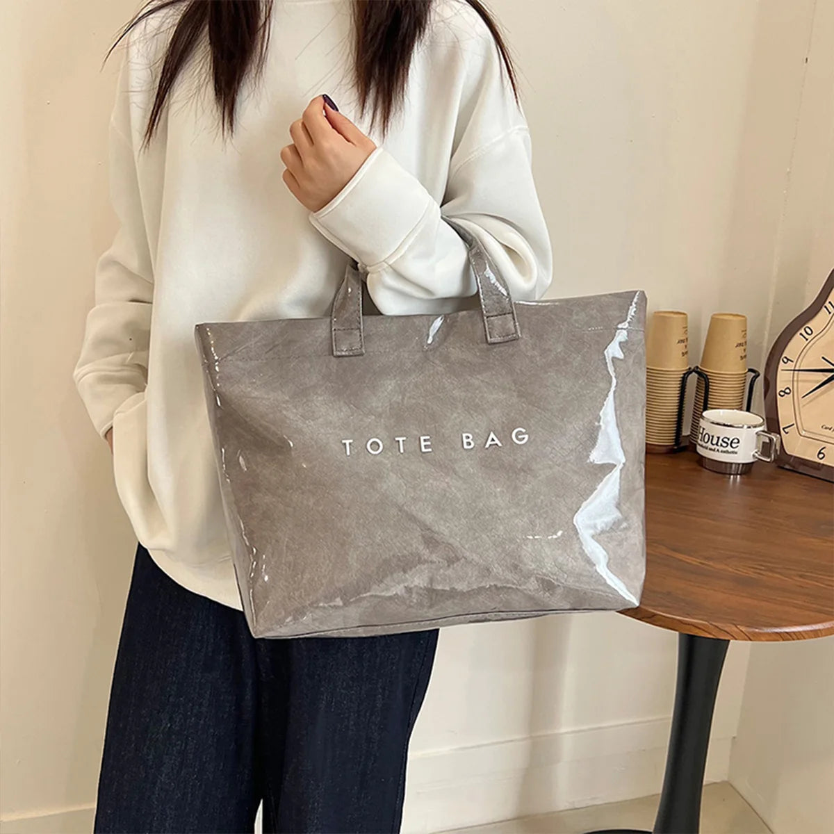 Clear PVC Tote Bag with Letter Print