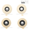 Two sets of wool polishing wheels for grinders, shown in circular view with diameters of 115mm and 125mm.