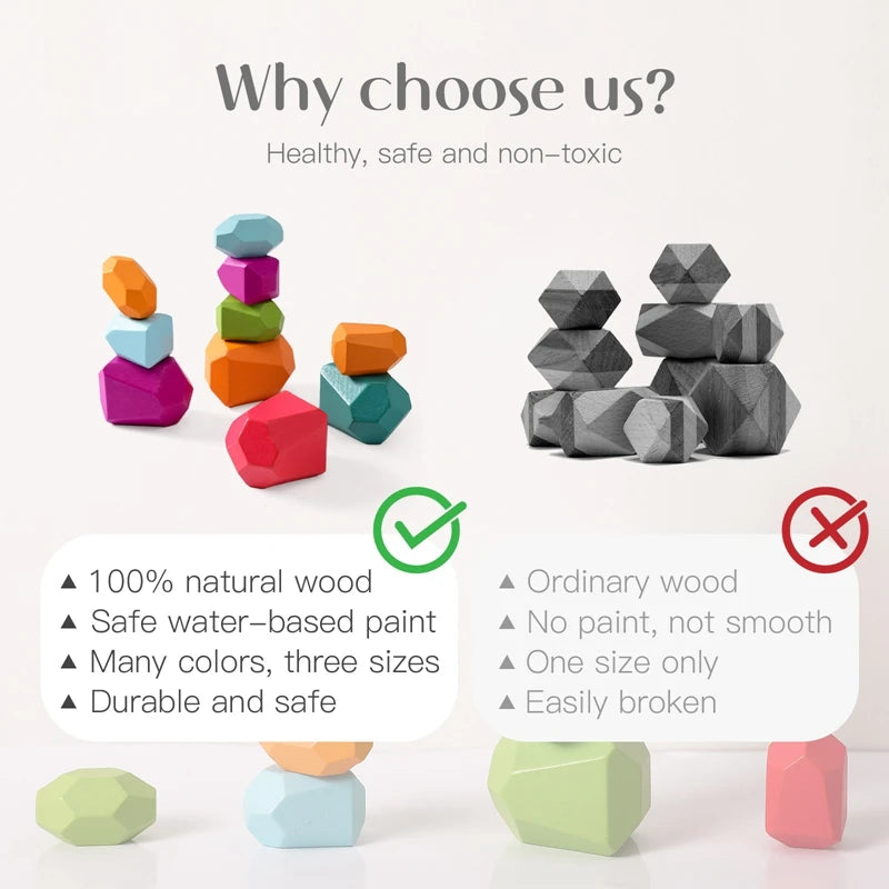 Wooden Rainbow Stacking Stones – Montessori Balancing Blocks for Kids