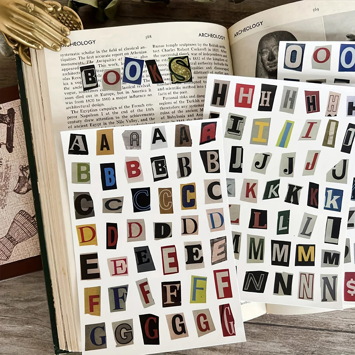 A collection of 181 vintage alphabet letter stickers in various colors and fonts for scrapbooking and journaling