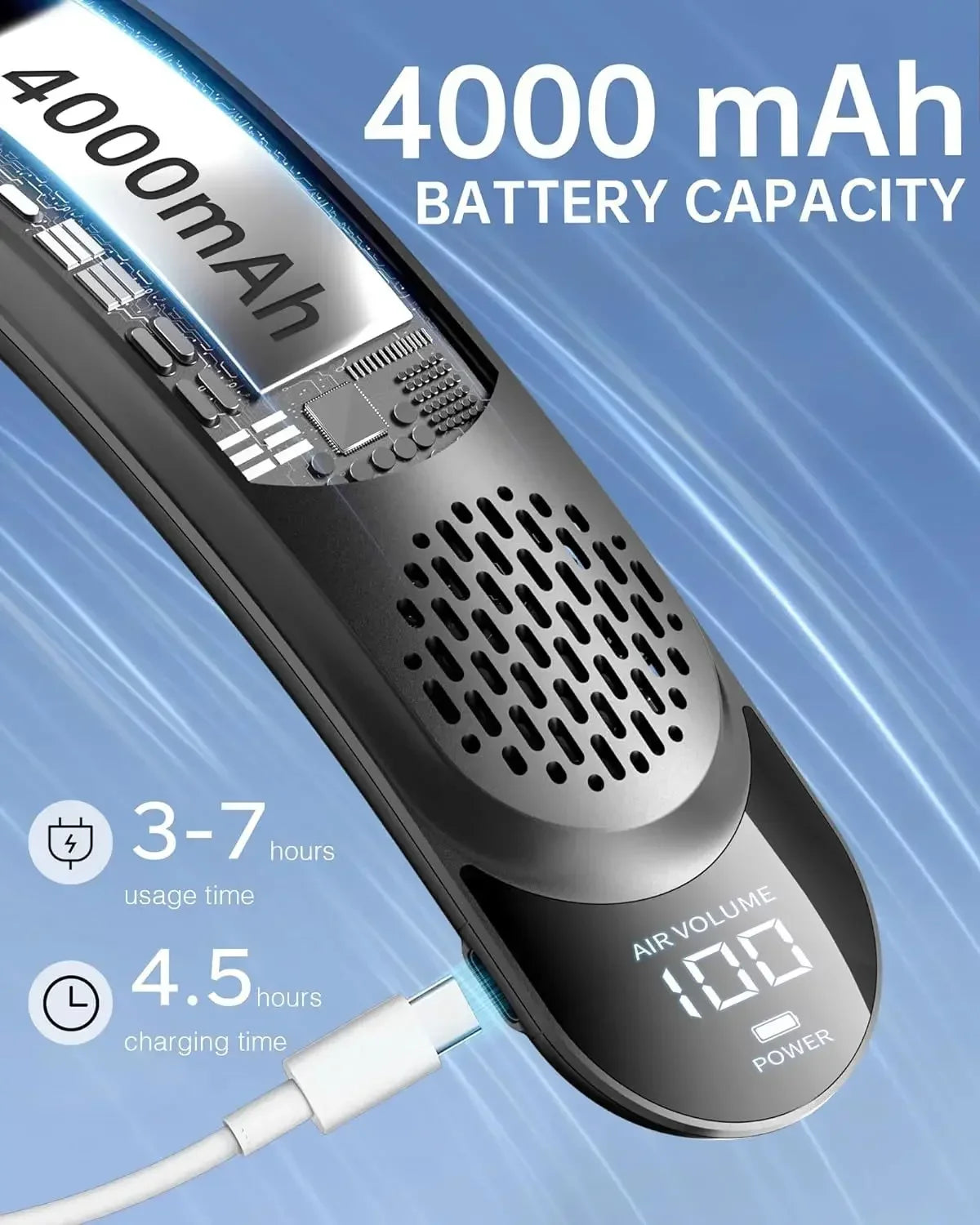 Portable Bladeless Neck Fan with 4000mAh Battery & LED Display