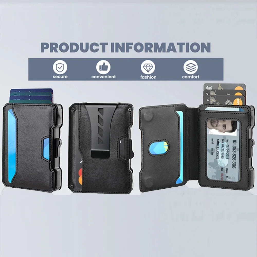 Slim RFID-Blocking Pop-Up Card Wallet with Money Clip