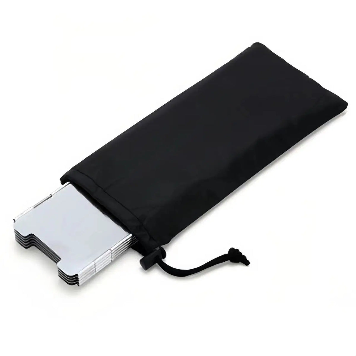 Black portable aluminum alloy windshield for camping stoves.