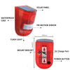 A red solar-powered motion sensor alarm featuring a waterproof case, flash light, and 5V charge port.