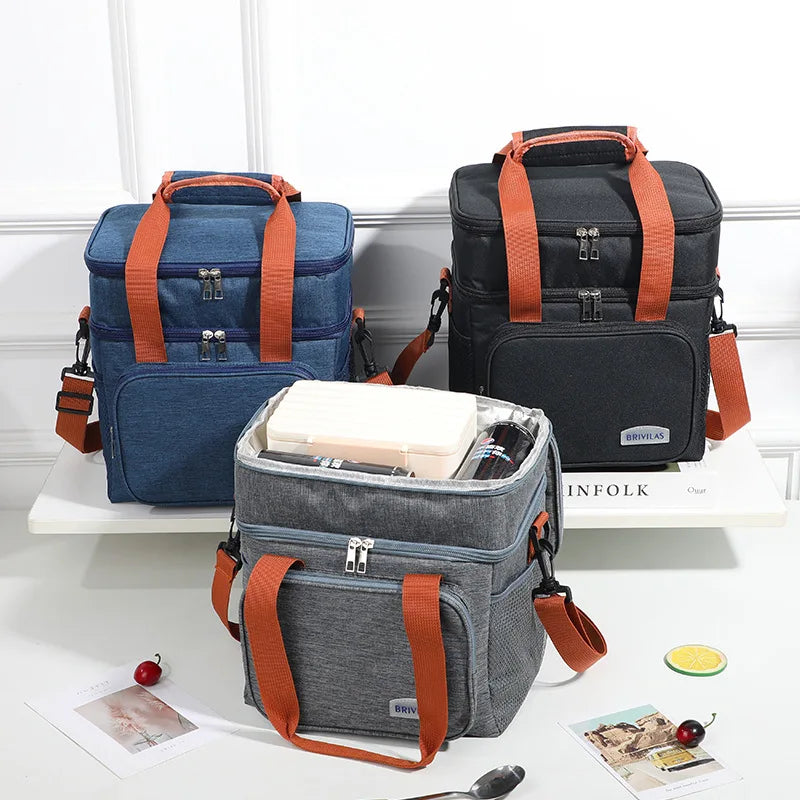 Insulated Double-Decker Lunch Bag with Leakproof Lining