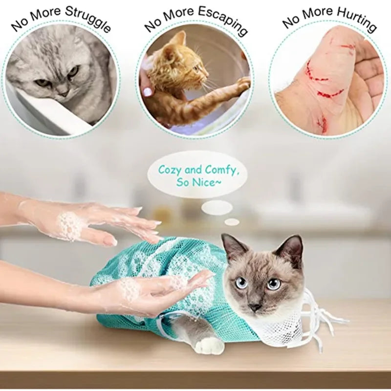Adjustable Mesh Cat Grooming & Bathing Bag