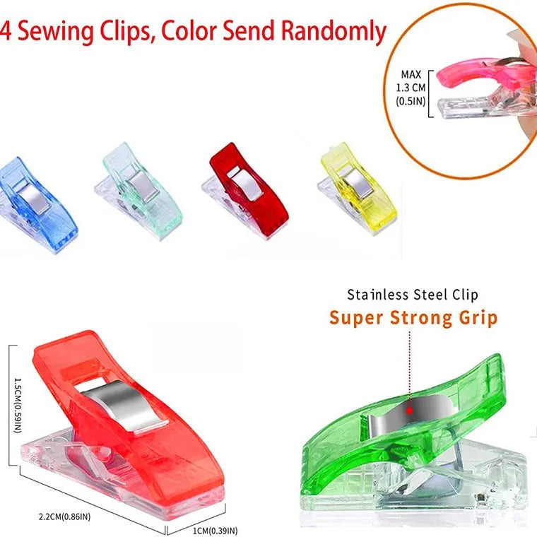 A set of four sewing clips in various colors, including red, green, and yellow, designed for random sending.