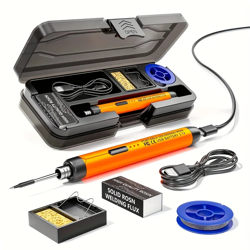 Portables Lötkolben-Set mit Lötkolben und Flussmittelbehälter.