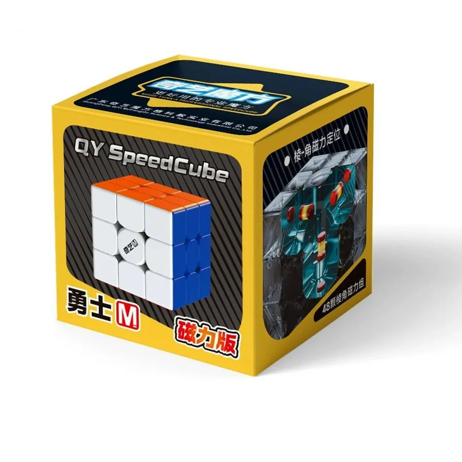 A yellow box for the QY SpeedCube puzzle featuring a cube and related text.