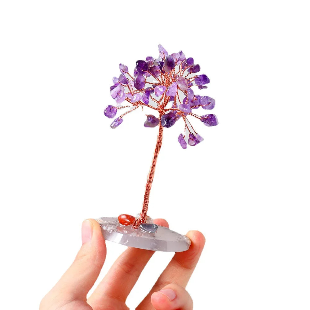 Amethyst Crystal Tree of Life on Natural Agate Slice Base