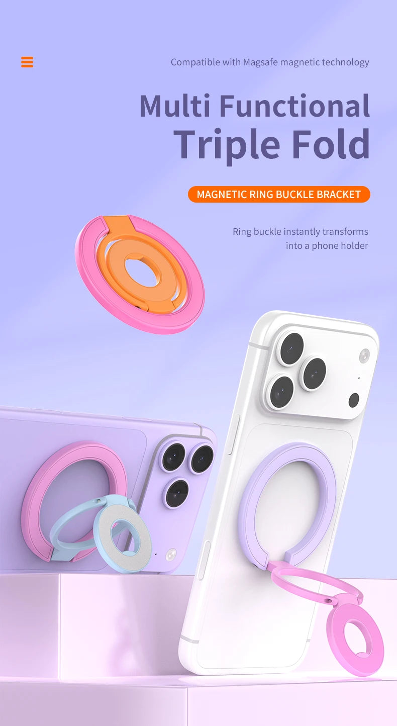 Double-Sided Magnetic Phone Ring Holder with Kickstand