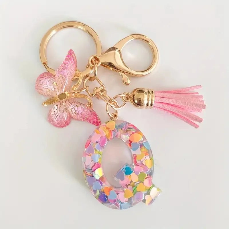 Pink Glitter Butterfly Keychain with Tassel